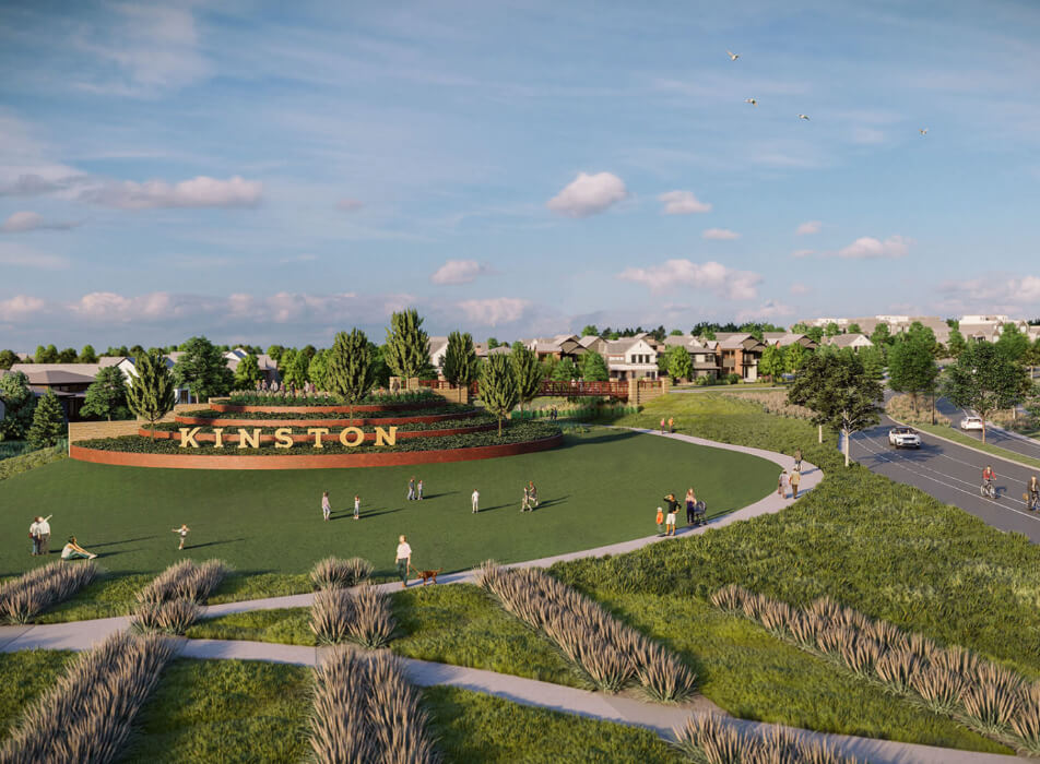 Render of Roundtop Park, Kinston's signature greenspace for picnics with a view, a playground for kids and Adirondack chairs to lounge in and take in mountain views