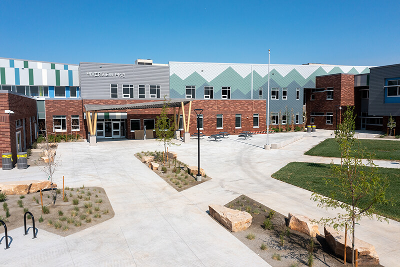 Photo of Riverview PK-8 school, opening this fall as a part of the Thompson School District