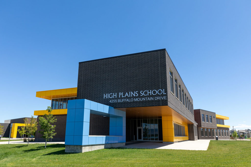 Exterior of the High Plains School, located within Centerra as a top STEAM learning facility for future Kinston residents