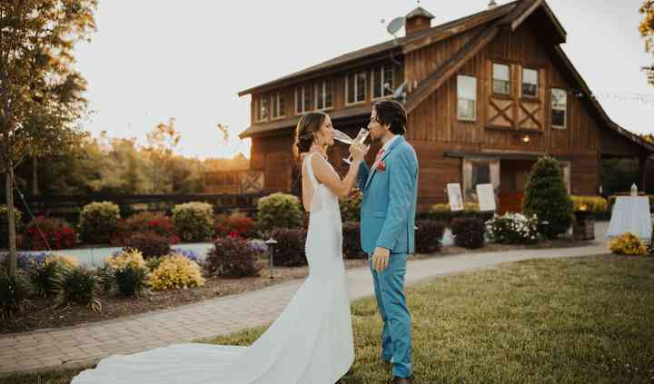 Image of a couple drinking champagne on their wedding day