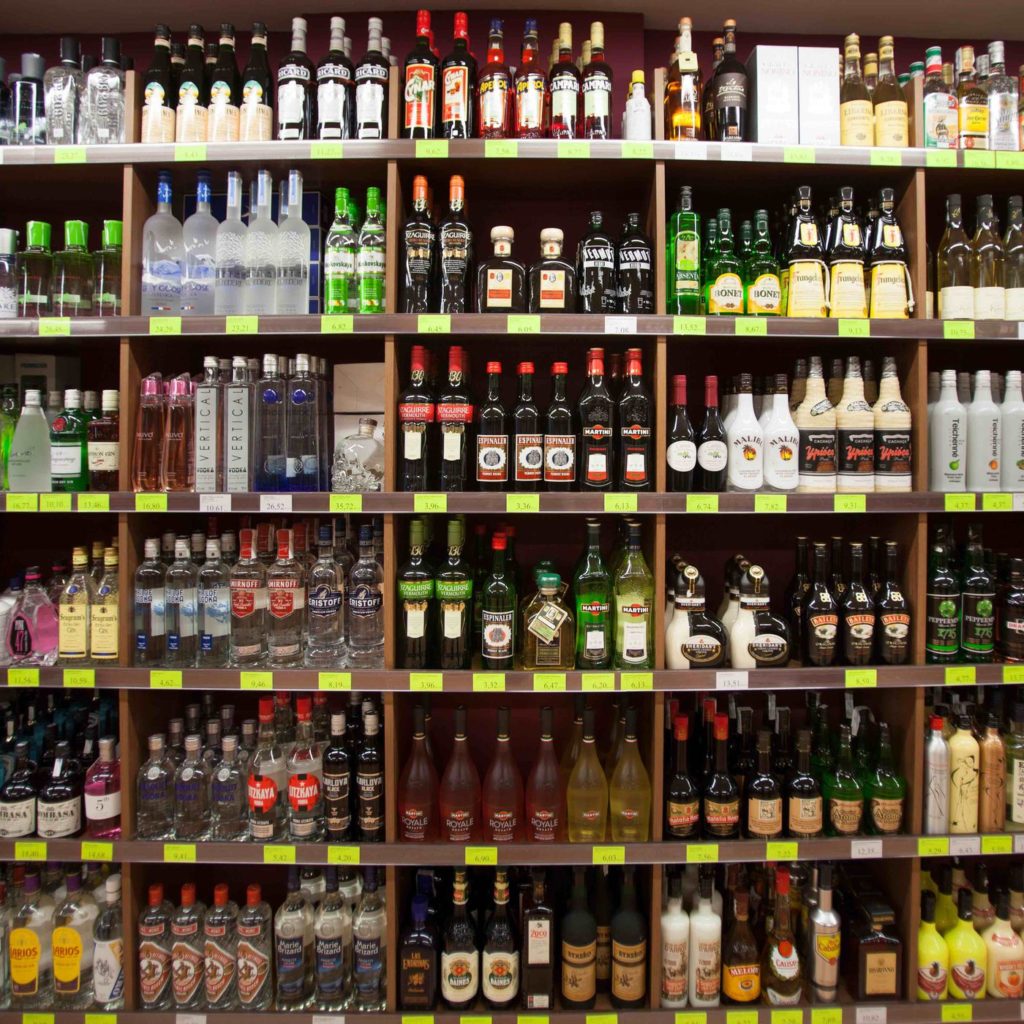 Image of shelves of wine and liquor bottles