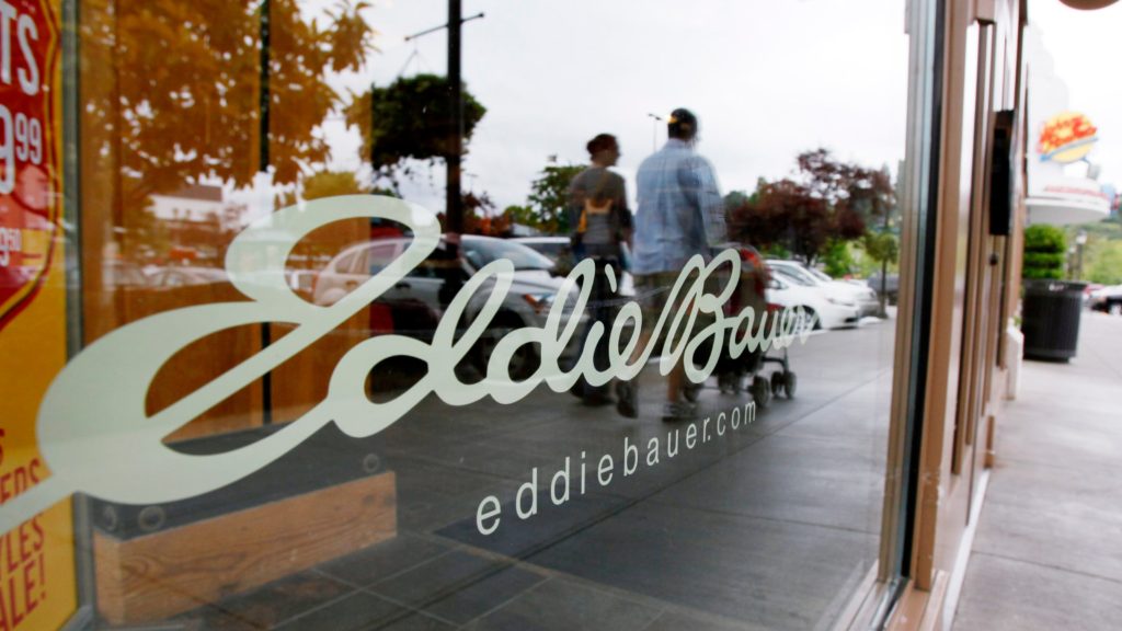 Image of Eddie Bauer logo on a store window