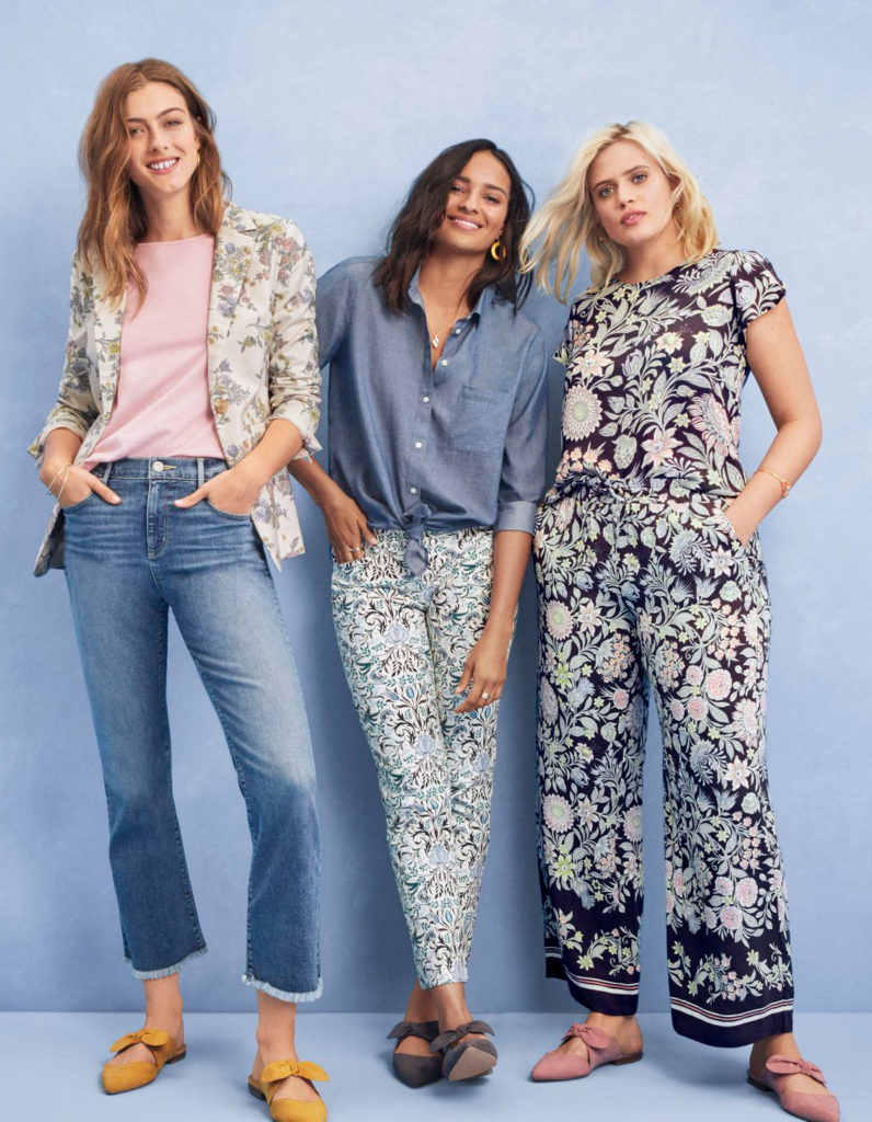 Image of three woman dressed in clothes from Loft store