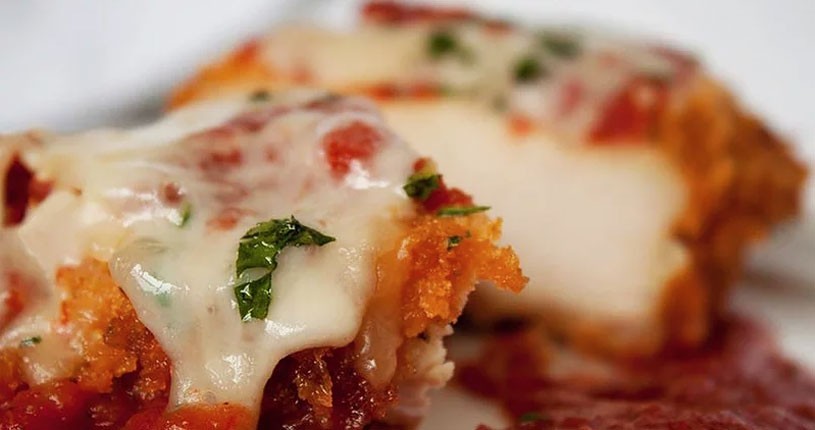 Up-close image of chicken parmesan