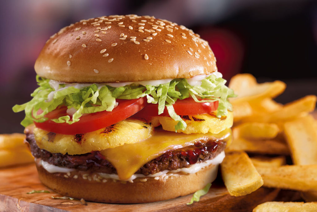 Image of a burger with fries from Red Robin
