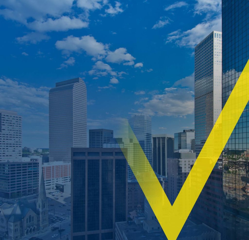 Image of downtown Denver with a yellow checkmark over the image