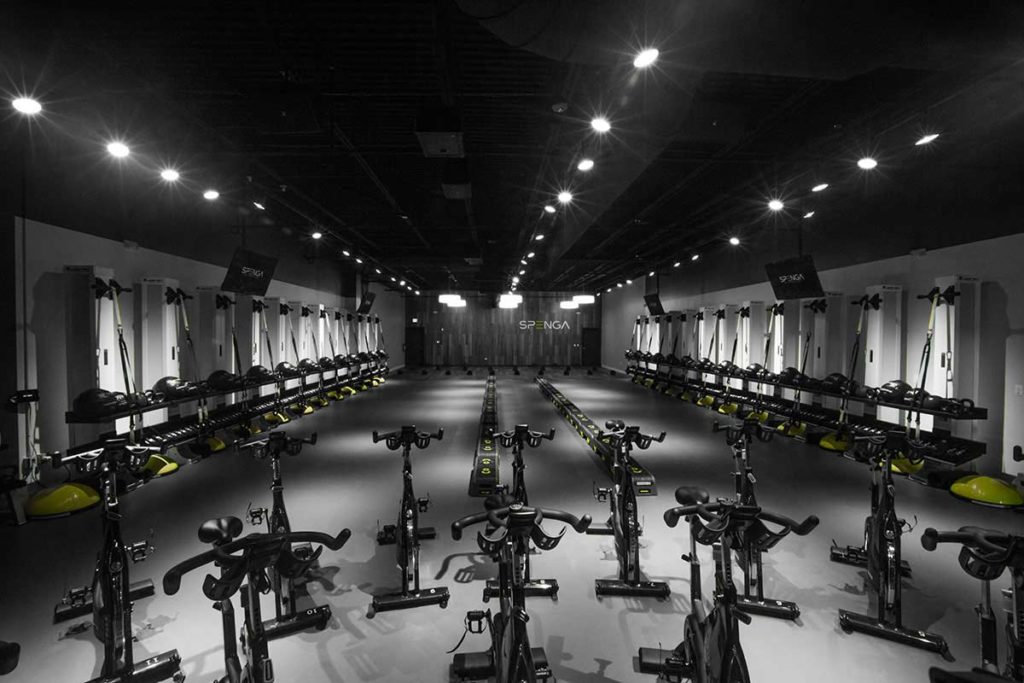 Interior image of stationary bikes at Spenga