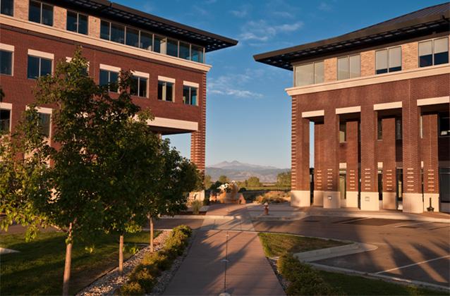 Exterior image of buildings at University of Northern Colorado with mountains in the background
