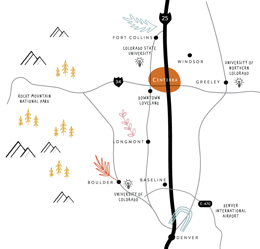 Illustrated map of the location of Centerra