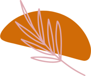 Illustration of outline of a plant with a orange oval in the background