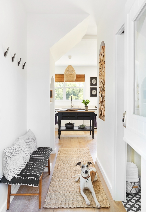 Image of dog sitting in a hallway