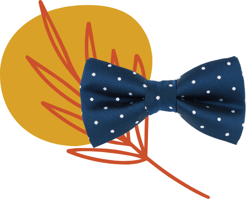 Image of a blue and white polka dot bowtie