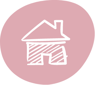A house icon in a pink circle that represents a new home.