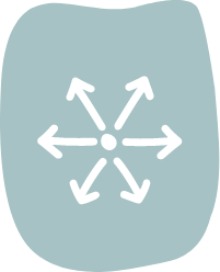 Snowflake icon with arrows pointing in different directions, indicating new homes.