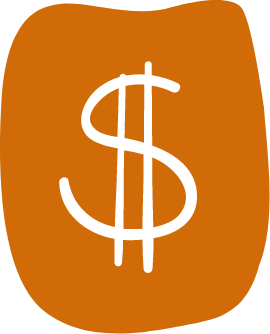A dollar sign icon on an orange background in Loveland
