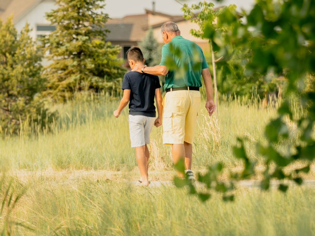 grandpa and grandson on walk