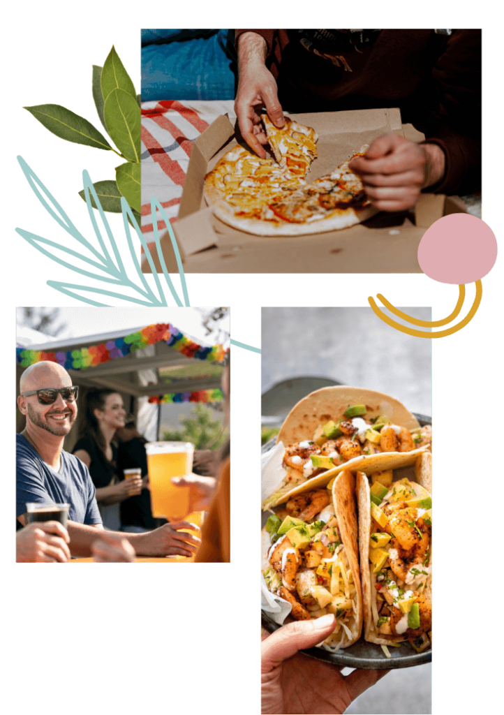 A collage of photos of people eating tacos in Northern Colorado.