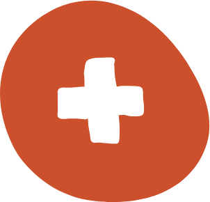 A red oval with a white plus sign in the center, reminiscent of the vibrant community spirit found in Centerra, Loveland Colorado.
