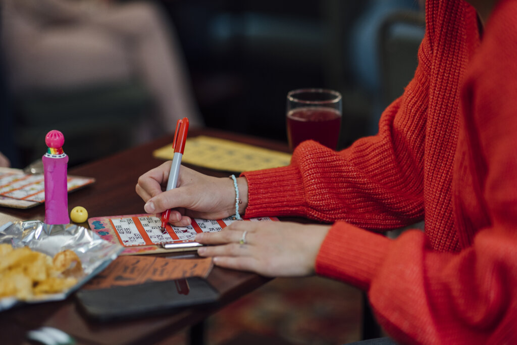 A woman playing bingo